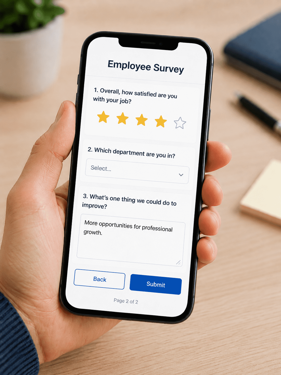 Anonymous employee survey on a phone